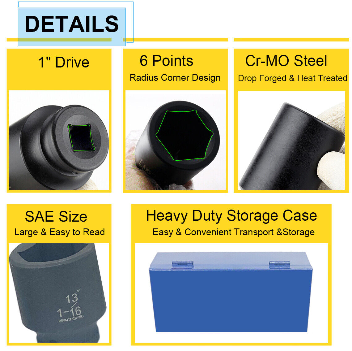 9PC 1" ONE INCH DRIVE DR DEEP BIG SIZE AIR BLACK IMPACT SOCKET WRENCH TOOL SET