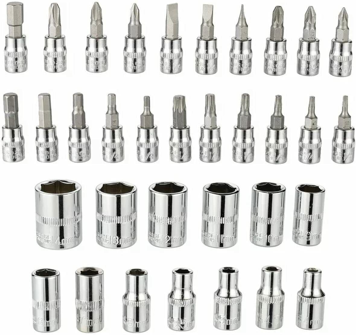 46PCS Socket Spanner Tool Kit Ratchet Wrench Set METRIC/SAE 1/4" Drive w/Case