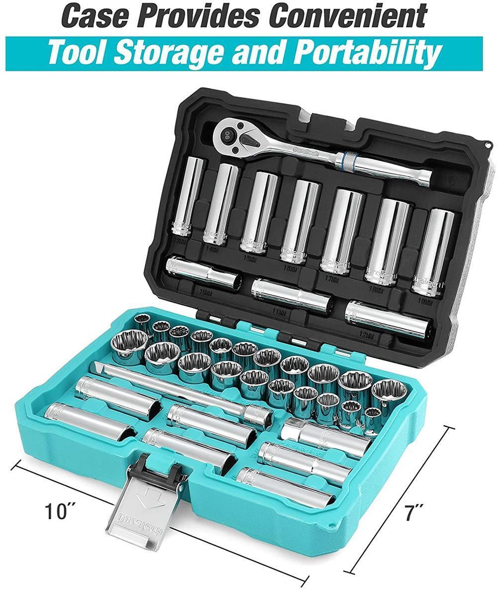 DURATECH 3/8" Drive Socket Set 40 PIECES Tool Set Standard (SAE)&Metric Sockets