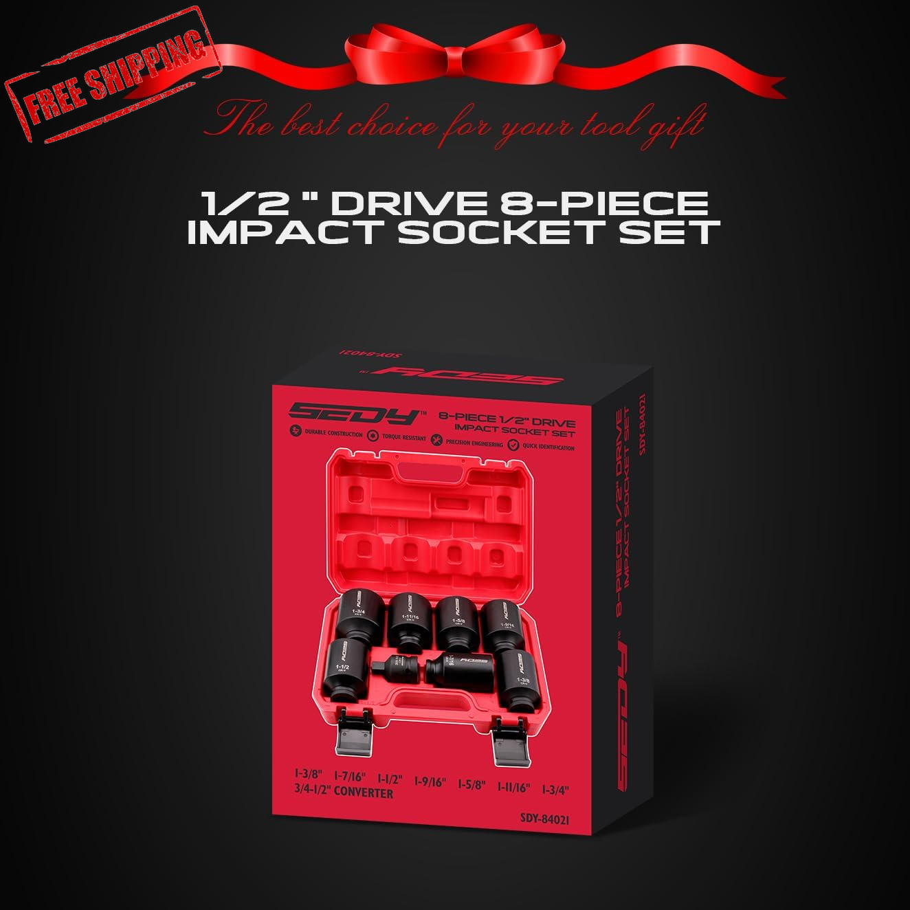 SAE Deep Impact Socket Set 8-Piece 1/2-Inch Drive Wheel Axle Nut Wrench Large So