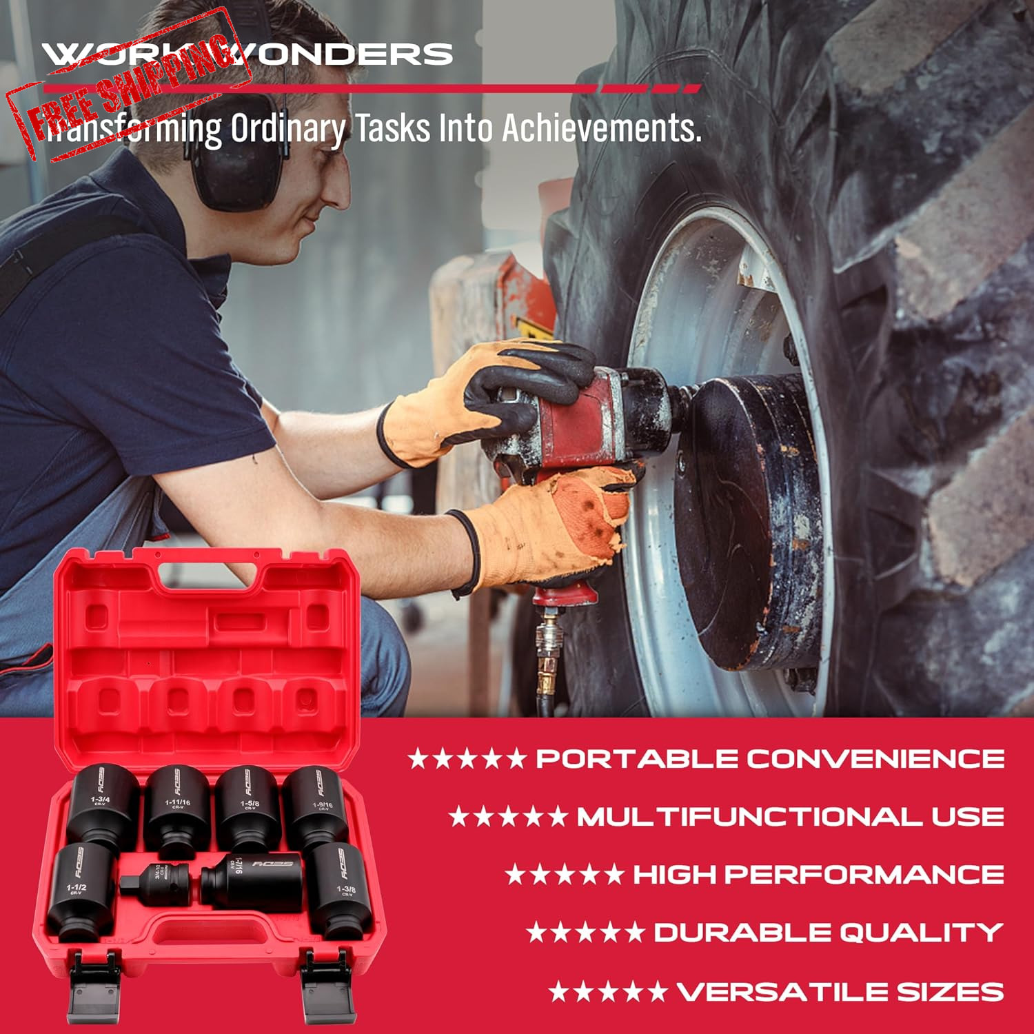SAE Deep Impact Socket Set 8-Piece 1/2-Inch Drive Wheel Axle Nut Wrench Large So