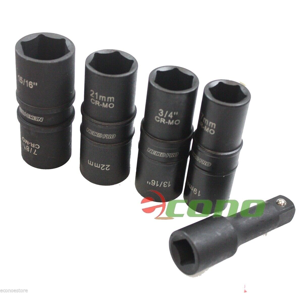 5pc Flip Thin Wall 1/2" inch Drive Metric SAE 8 Sizes Impact Socket Sockets Auto