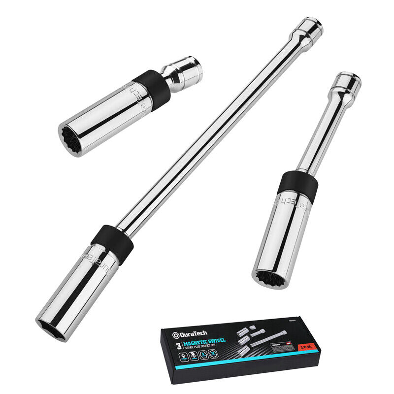 DURATECH 3PCS Magnetic Swivel Spark Plug Socket Set 5/8" 9/16"14MM Steel Sockets
