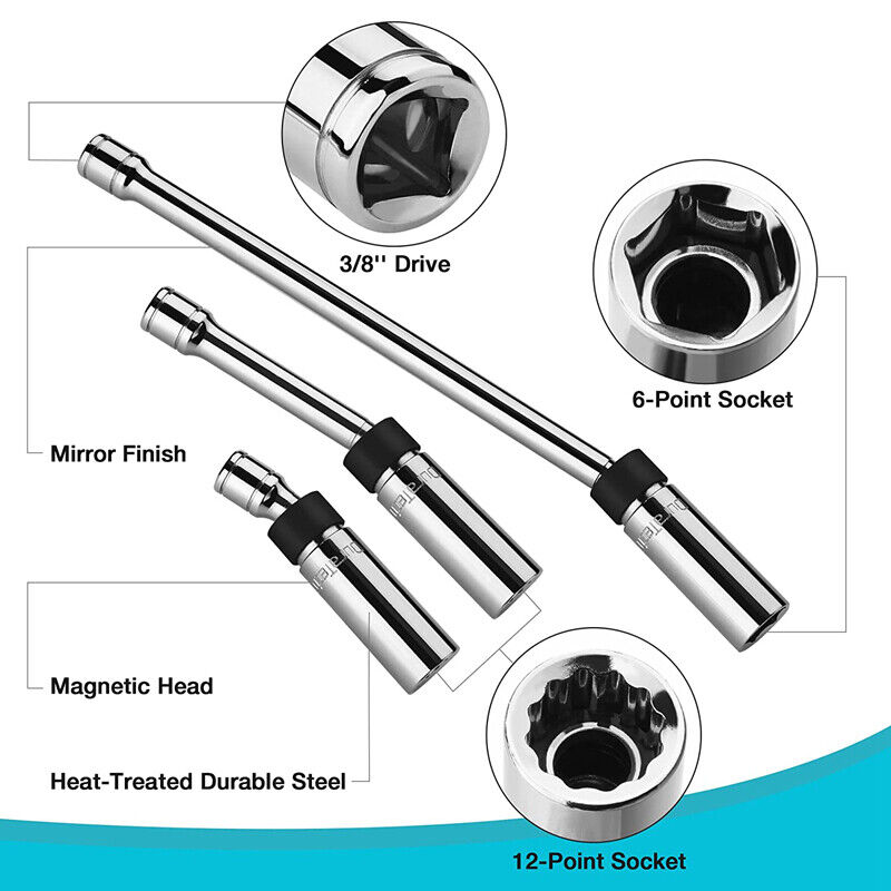 DURATECH 3PCS Magnetic Swivel Spark Plug Socket Set 5/8" 9/16"14MM Steel Sockets