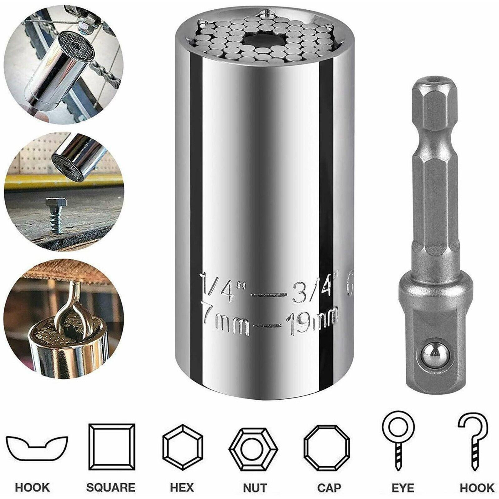 Universal SOCKET Wrench Tool 1/4-3/4 7mm-19mm Magic Grip Alligator Adapter Set