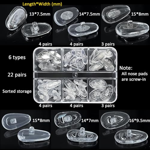 GOTOBA 22 Pairs Screw-in Eyeglass Nose Pad Kit