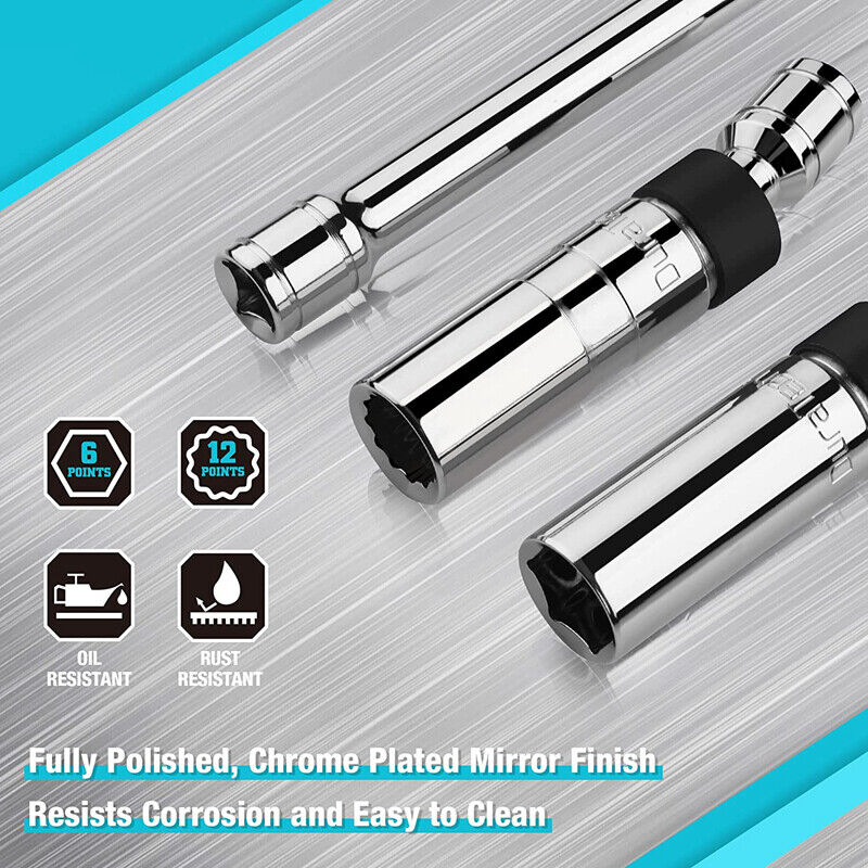 DURATECH 3PCS Magnetic Swivel Spark Plug Socket Set 5/8" 9/16"14MM Steel Sockets