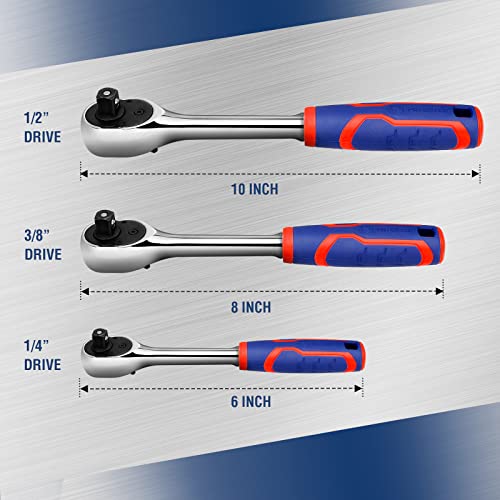 WORKPRO 3-Piece Ratchet Set with 72-Tooth Drive Socket