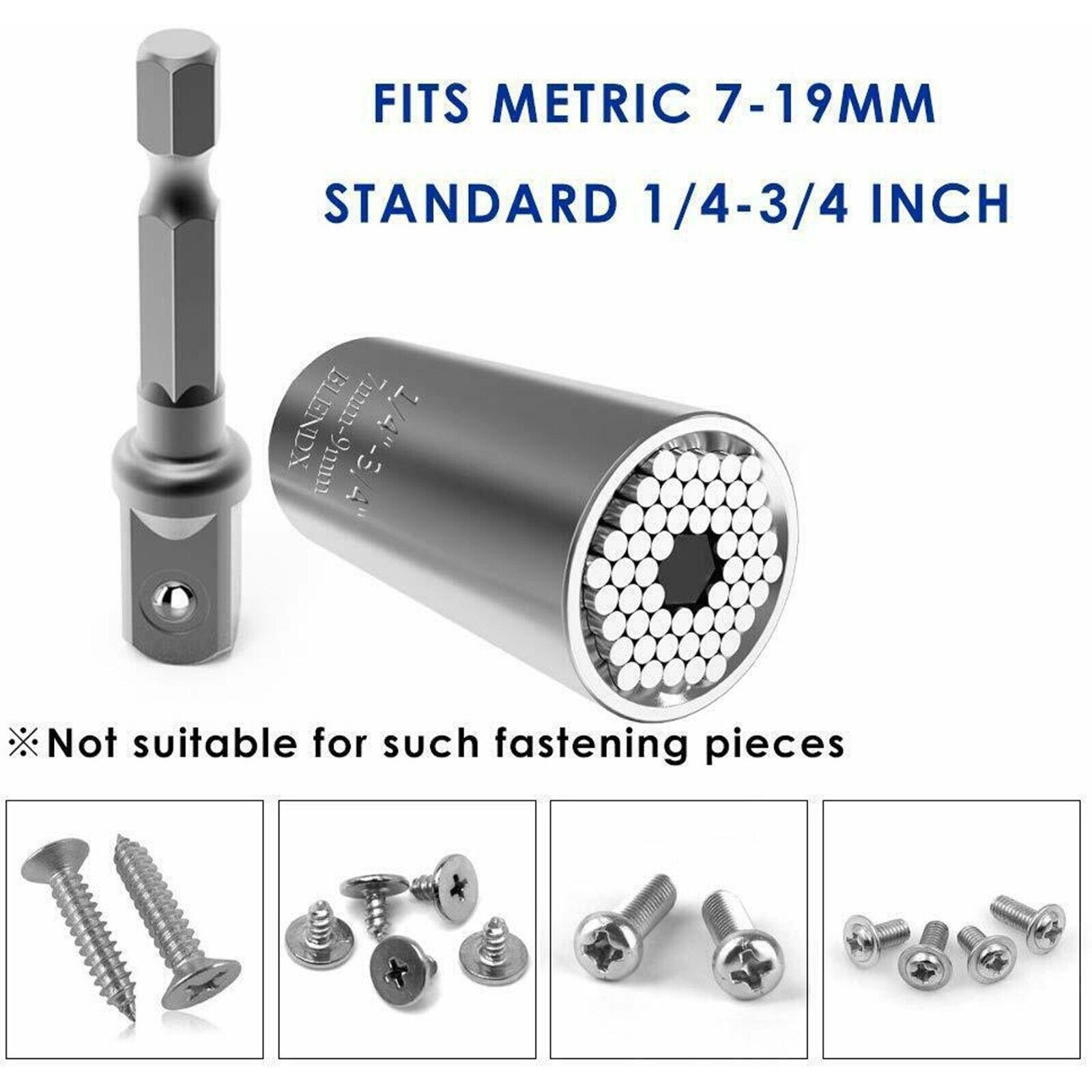 Universal SOCKET Wrench Tool 1/4-3/4 7mm-19mm Magic Grip Alligator Adapter Set