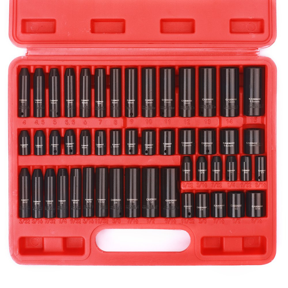 50Pcs 1/4" Drive Master Impact Socket Set 6-Point, Sae/Metric Standard/Deep,Cr-V