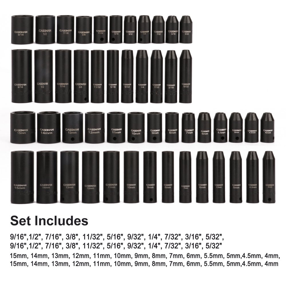 50Pcs 1/4" Drive Master Impact Socket Set 6-Point, Sae/Metric Standard/Deep,Cr-V