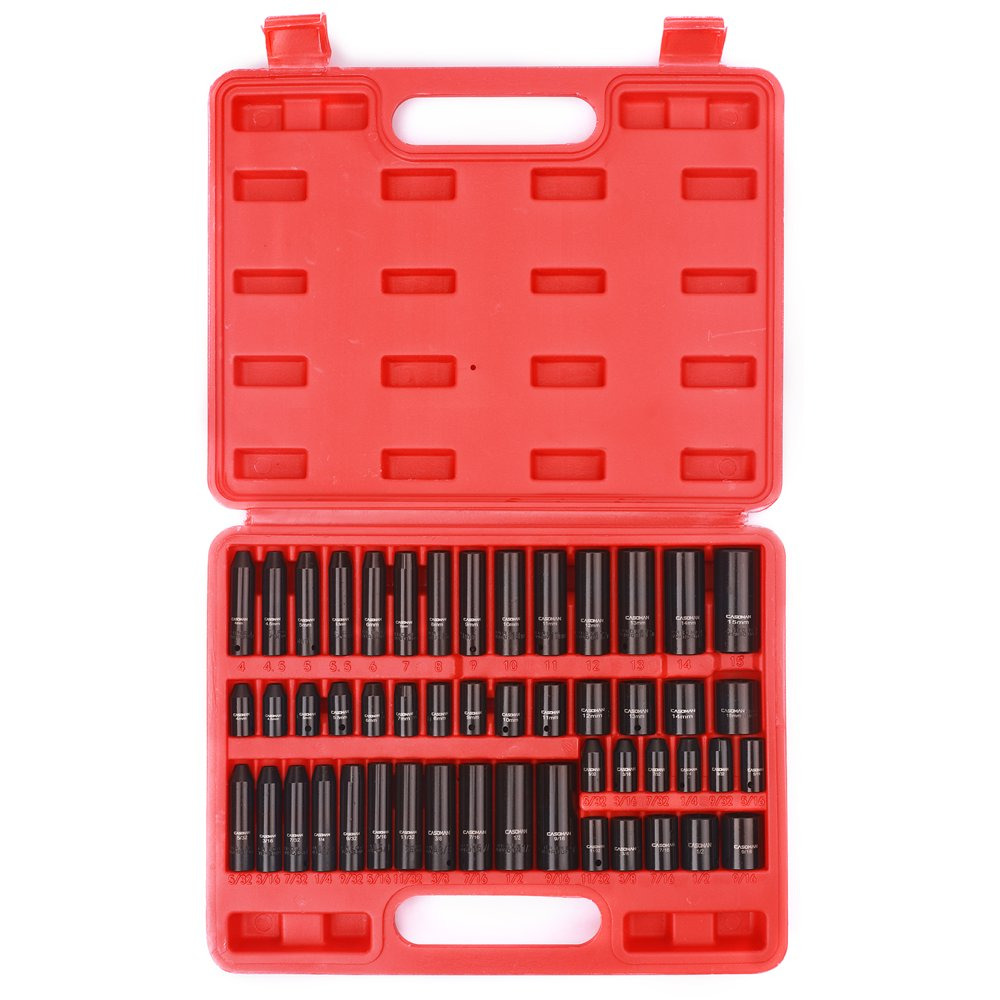 50Pcs 1/4" Drive Master Impact Socket Set 6-Point, Sae/Metric Standard/Deep,Cr-V