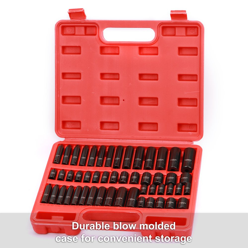 50Pcs 1/4" Drive Master Impact Socket Set 6-Point, Sae/Metric Standard/Deep,Cr-V