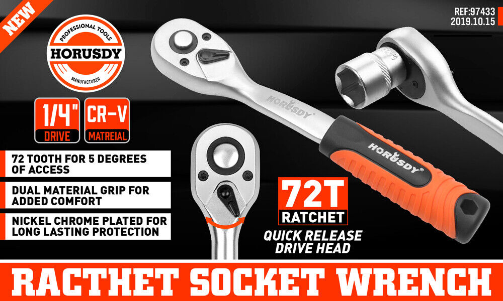 1/4" 3/8" 1/2" Drive Ratchet Socket Wrench Handle 72 Tooth Quick-Release Spanner