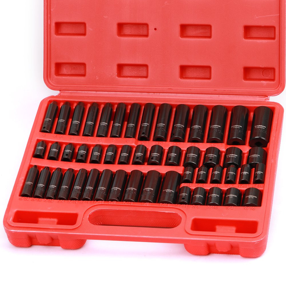 50Pcs 1/4" Drive Master Impact Socket Set 6-Point, Sae/Metric Standard/Deep,Cr-V