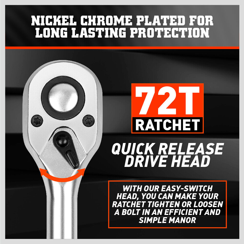 1/4" 3/8" 1/2" Drive Ratchet Socket Wrench Handle 72 Tooth Quick-Release Spanner