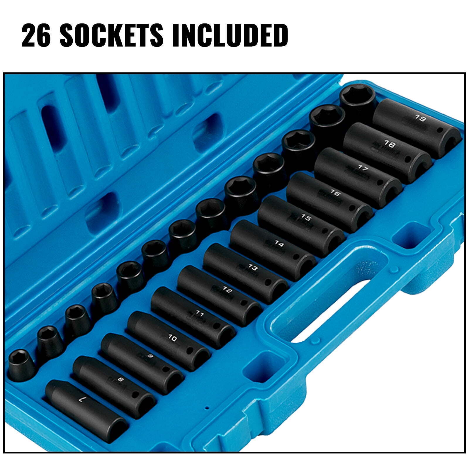  Impact Sockets Set 3/8 Inch 26 PCS, 7mm - 19mm, Deep/Standard 6-Point Se