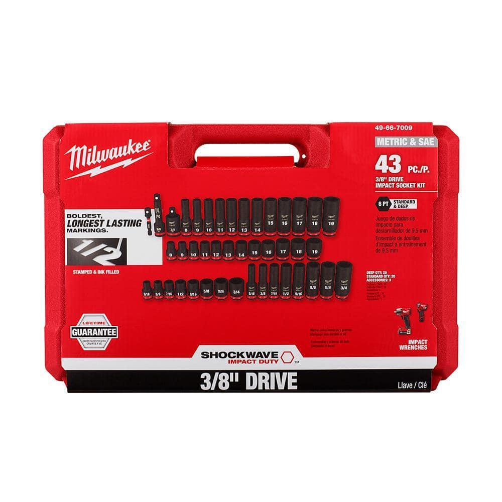 Milwaukee SAE/Metric Impact Socket Set 3/8" 6-Point w/ Storage Case (43-Piece)