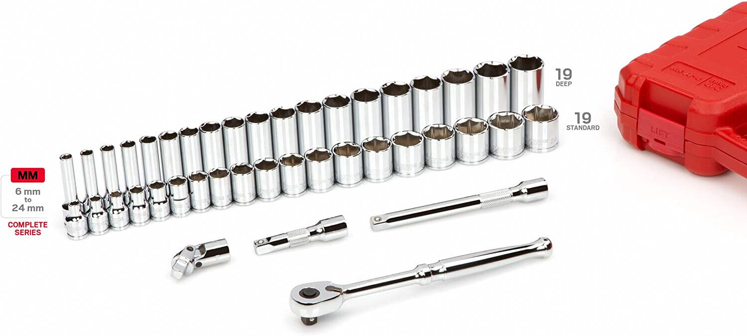 TEKTON SKT15201 - 3/8" Drive 6-Point Socket and Ratchet Set, 42-Piece (6-24 mm)