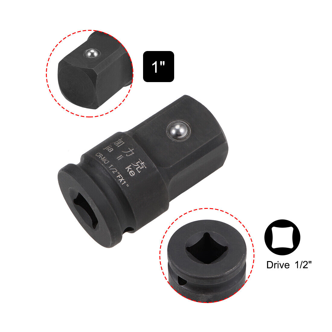 1/2 Inch Drive x 1 Inch Impact Socket Adapter Female to Male Cr-Mo