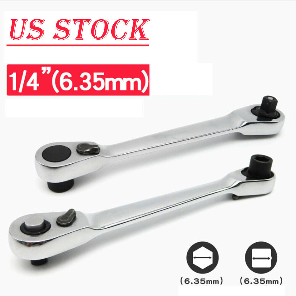 NEW Mini 1/4" Double Ended Ratchet Handle Wrench Rod Socket Screwdriver Bit					