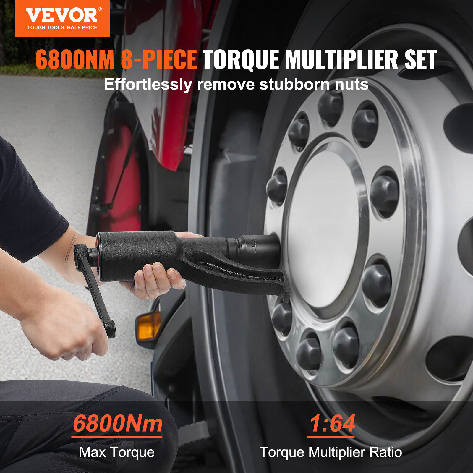 Torque Multiplier Set 1:64 Wrench Lug Nut Labor Saving Lugnuts with 8 Sockets