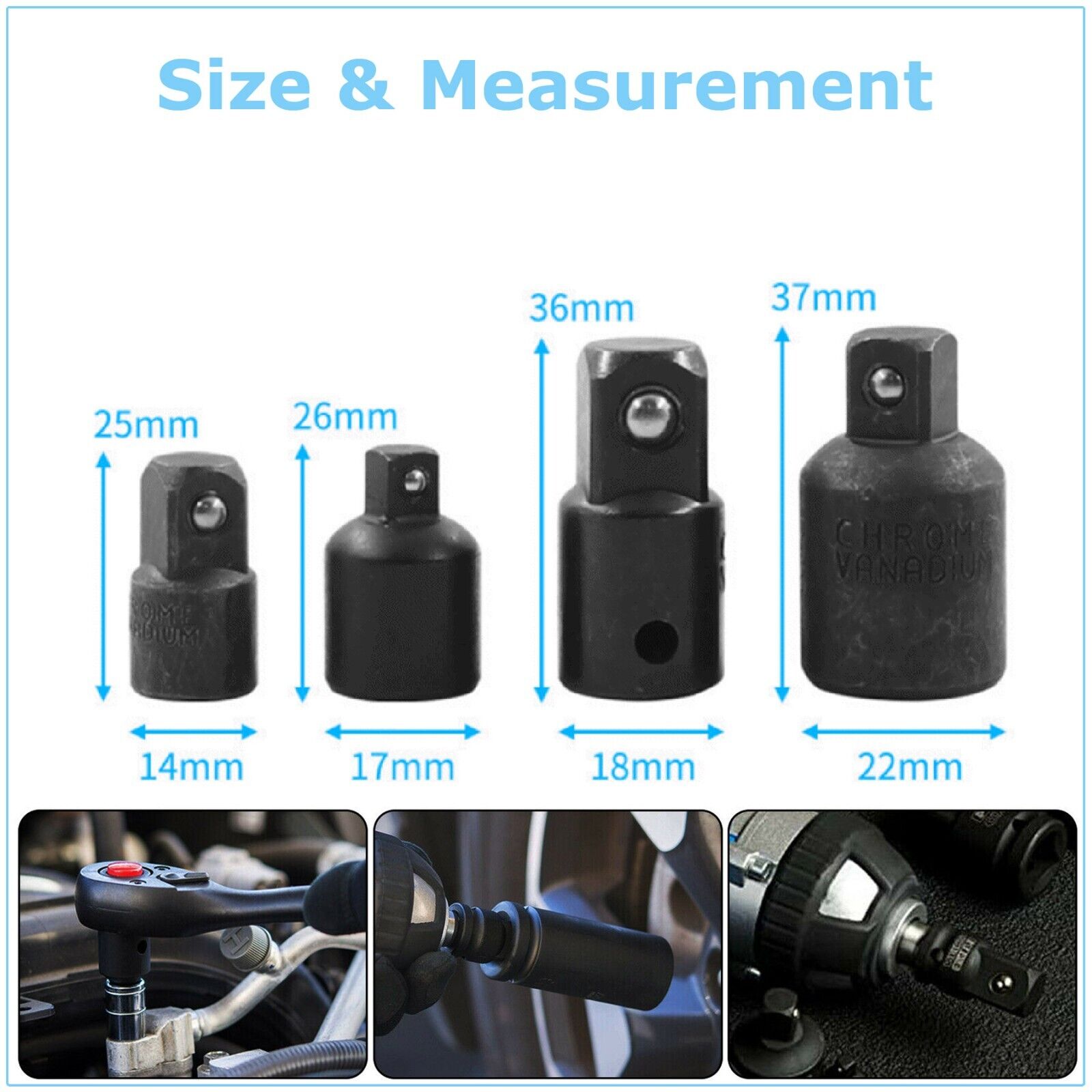 4-pack 3/8" to 1/4" 1/2 inch Drive Ratchet SOCKET ADAPTER REDUCER Air Impact Set