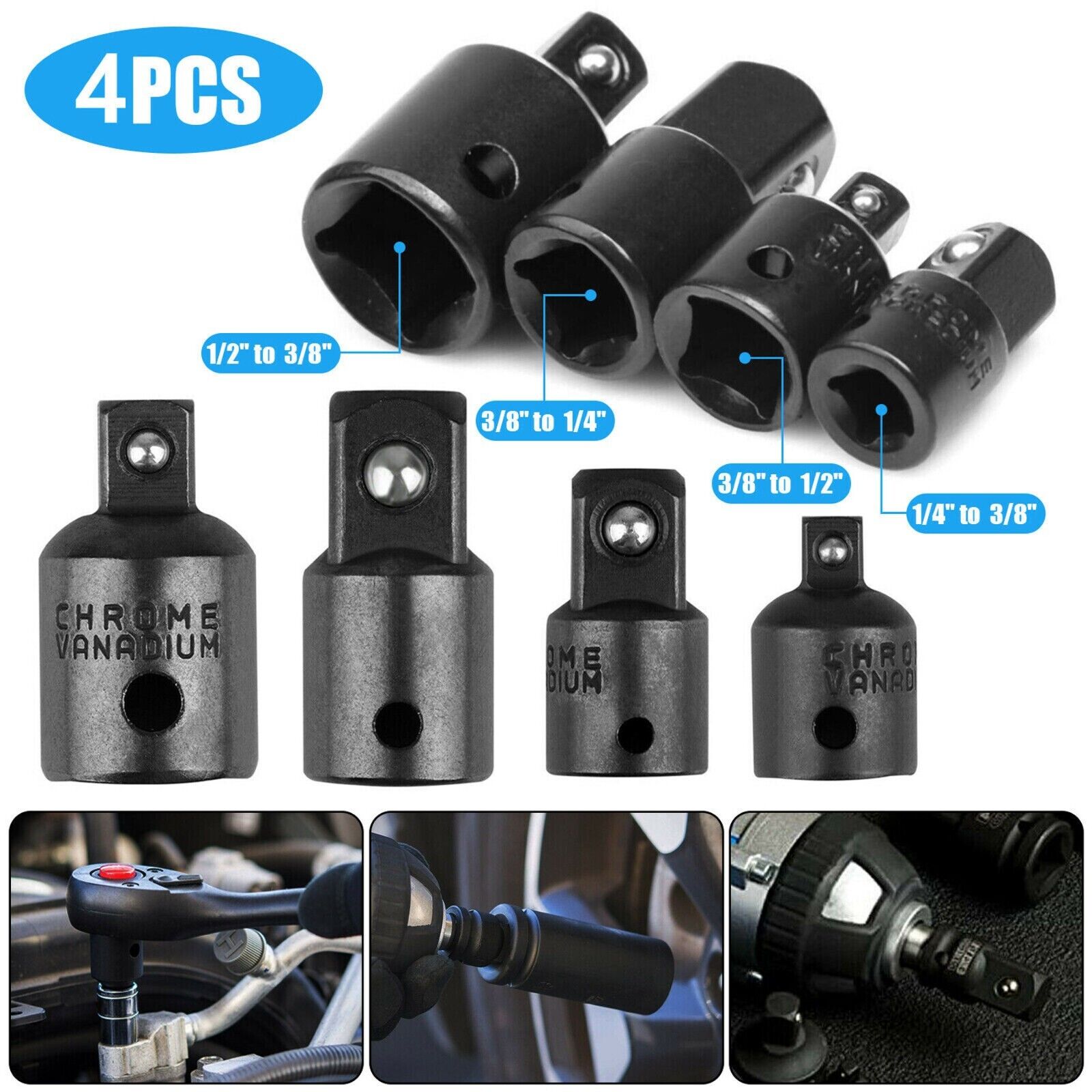 4-pack 3/8" to 1/4" 1/2 inch Drive Ratchet SOCKET ADAPTER REDUCER Air Impact Set