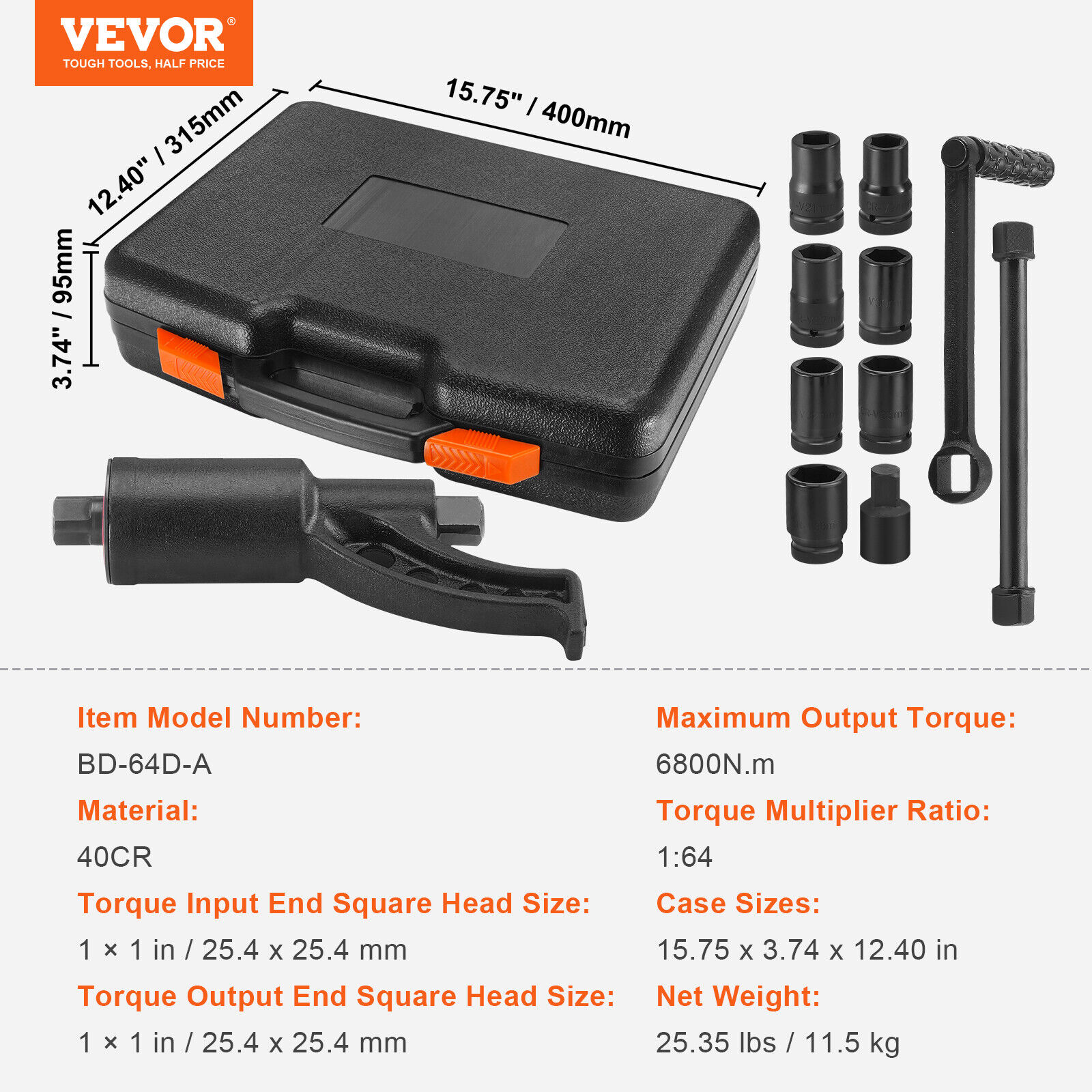 Torque Multiplier Set 1:64 Wrench Lug Nut Labor Saving Lugnuts with 8 Sockets