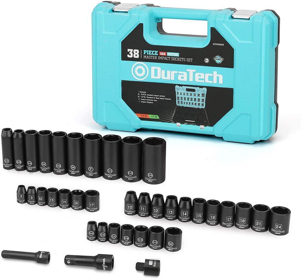 DURATECH 38 Pcs Front ＆ Back Wheel Impact Socket Set 1/2 Drive Metric Socket Set