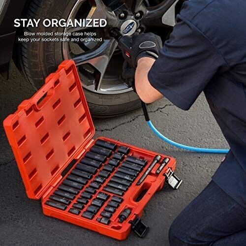 NEIKO 02443A 3/8" & 1/2" Drive Master Impact Socket Set |38 Piece |Standard, New