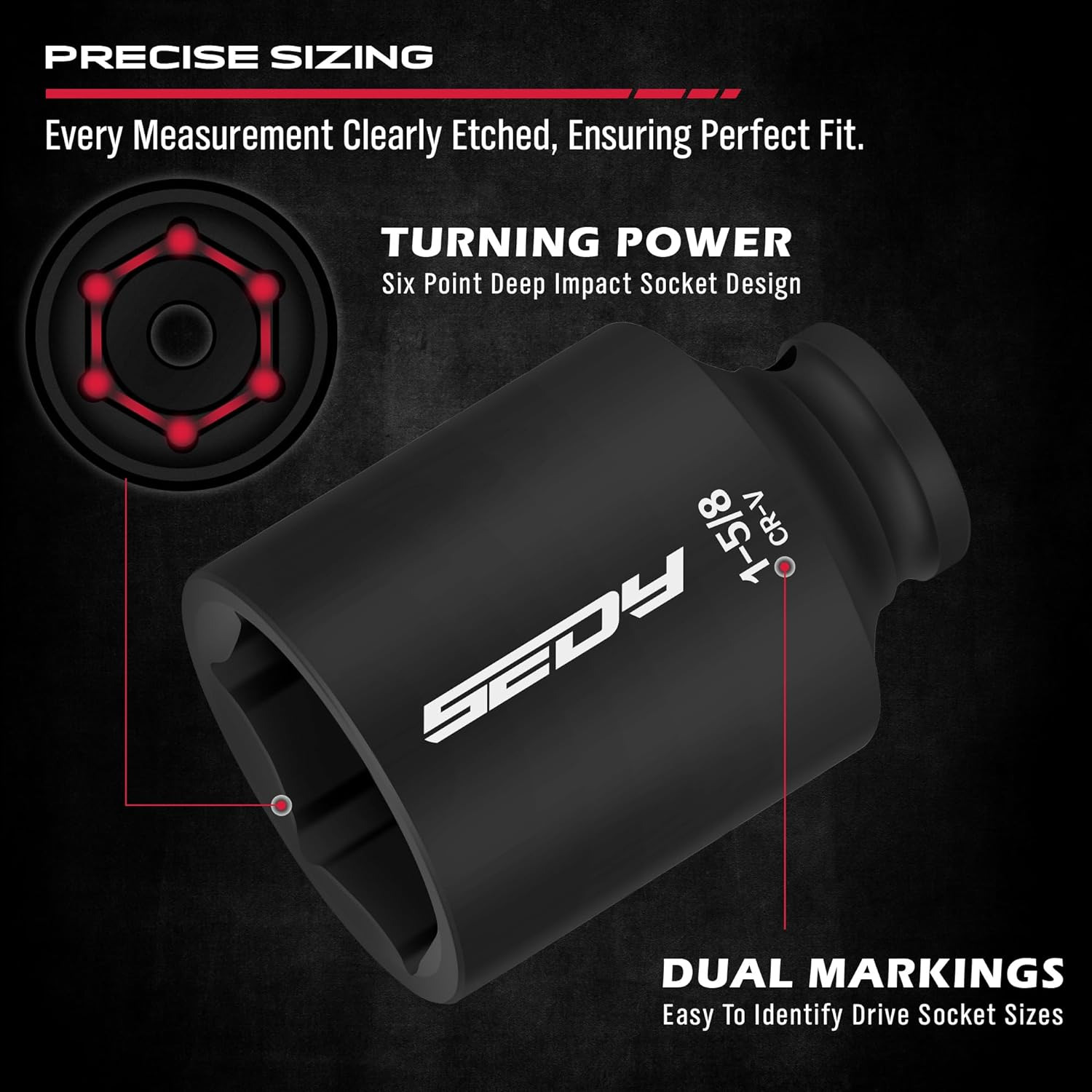 SAE Deep Impact Socket Set 8-Piece 1/2-Inch Drive Wheel Axle Nut Wrench Large 