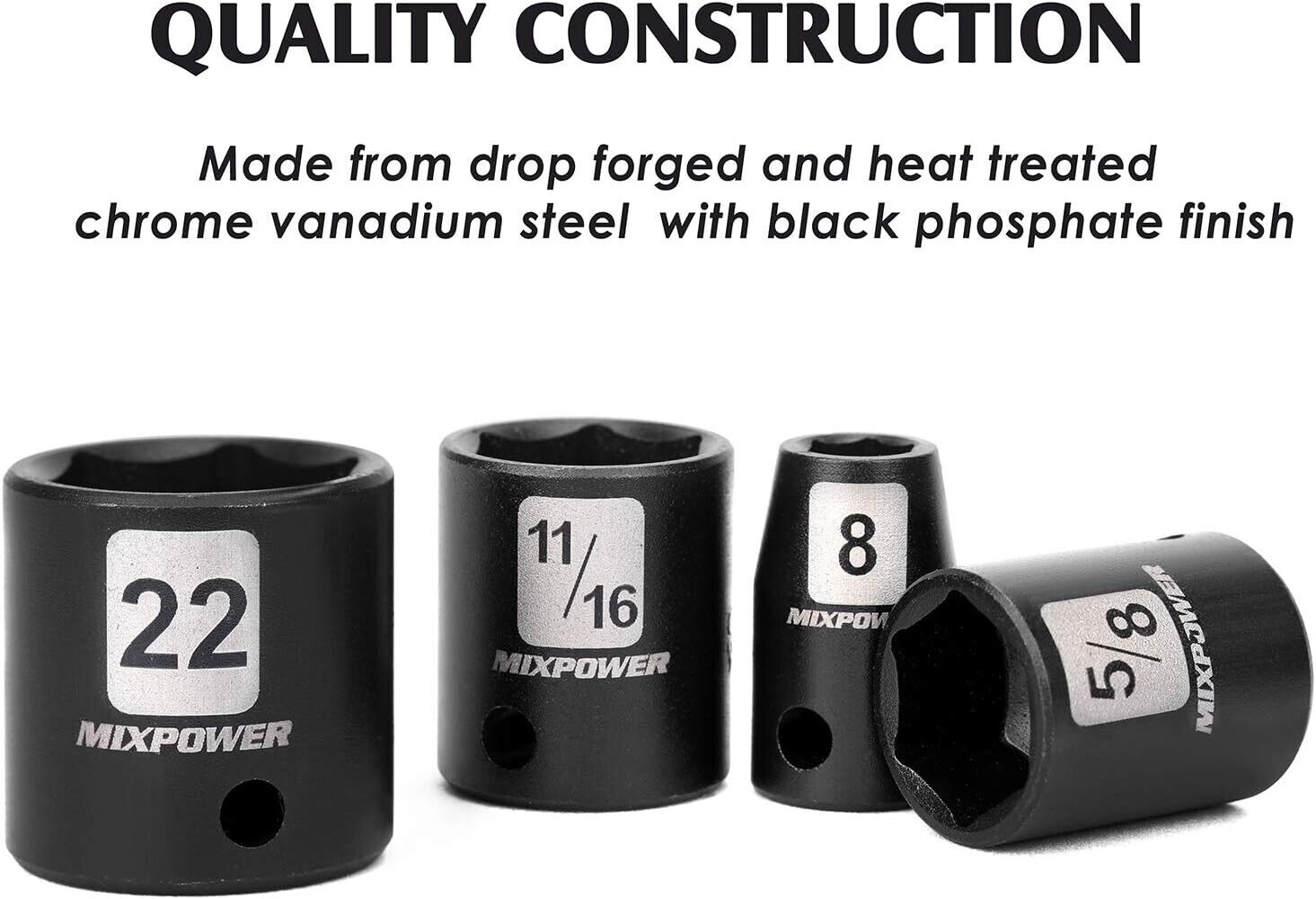 3/8" Drive Deep Impact Socket Set, 6 Point, 48 Piece Standard SAE and Metric