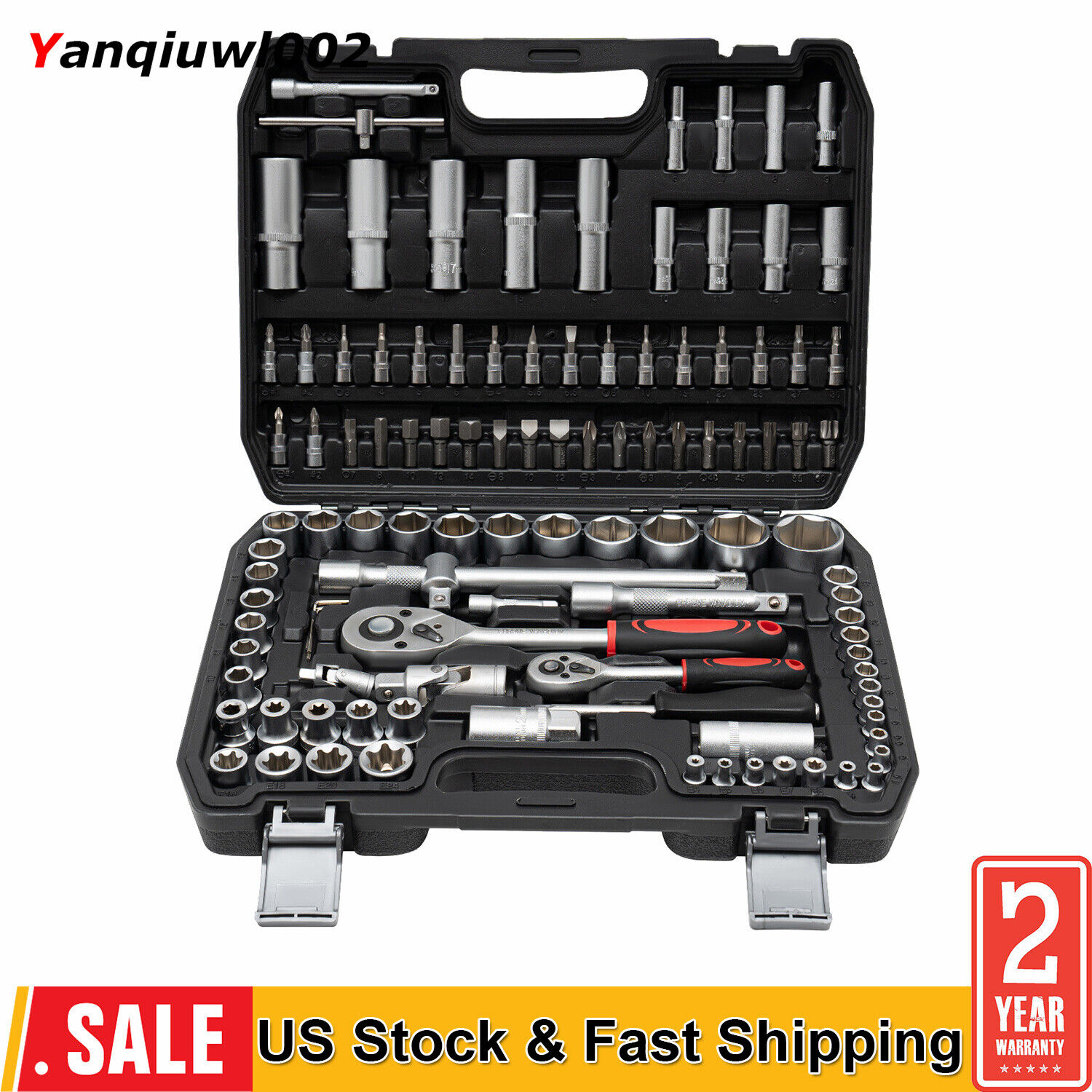 Ratchet Wrench Mechanics Tools Kit Metric 1/4 And 1/2 Drive Socket Set 108Pcs