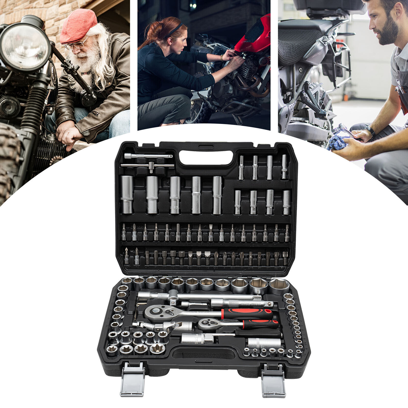 Ratchet Wrench Mechanics Tools Kit Metric 1/4 And 1/2 Drive Socket Set 108Pcs