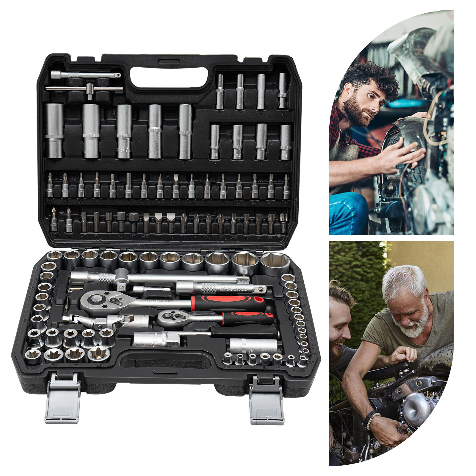 Ratchet Wrench Mechanics Tools Kit Metric 1/4 And 1/2 Drive Socket Set 108Pcs