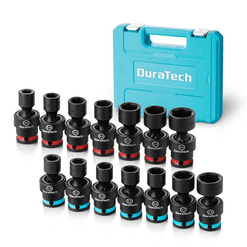 DURATECH 3/8" Swivel Socket Set SAE&Metric 14PCS Shallow Universal Impact Socket