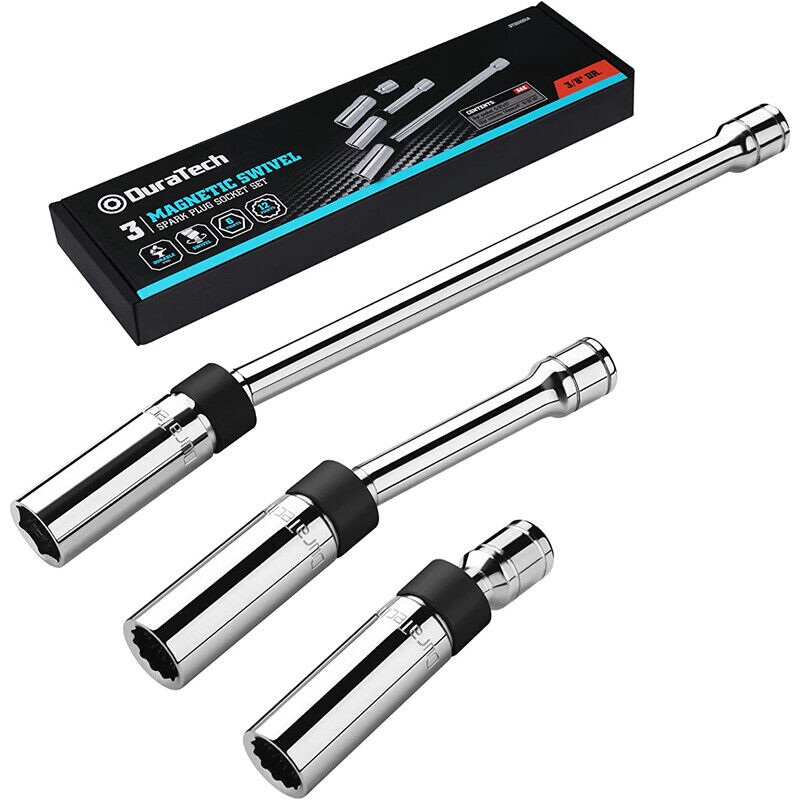 DURATECH 3PIECE Magnetic Swivel Spark Plug Socket Set Steel 5/8" 14MM 9/16" Set
