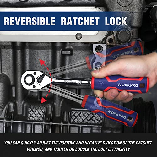 WORKPRO 3-Piece Ratchet Set with 72-Tooth Drive Socket