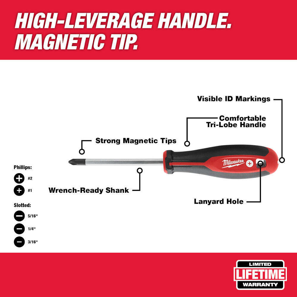 Milwaukee 48-22-2706 Multi-Tip Forged Shanks Wire Bending Screwdriver Set - 6 PC