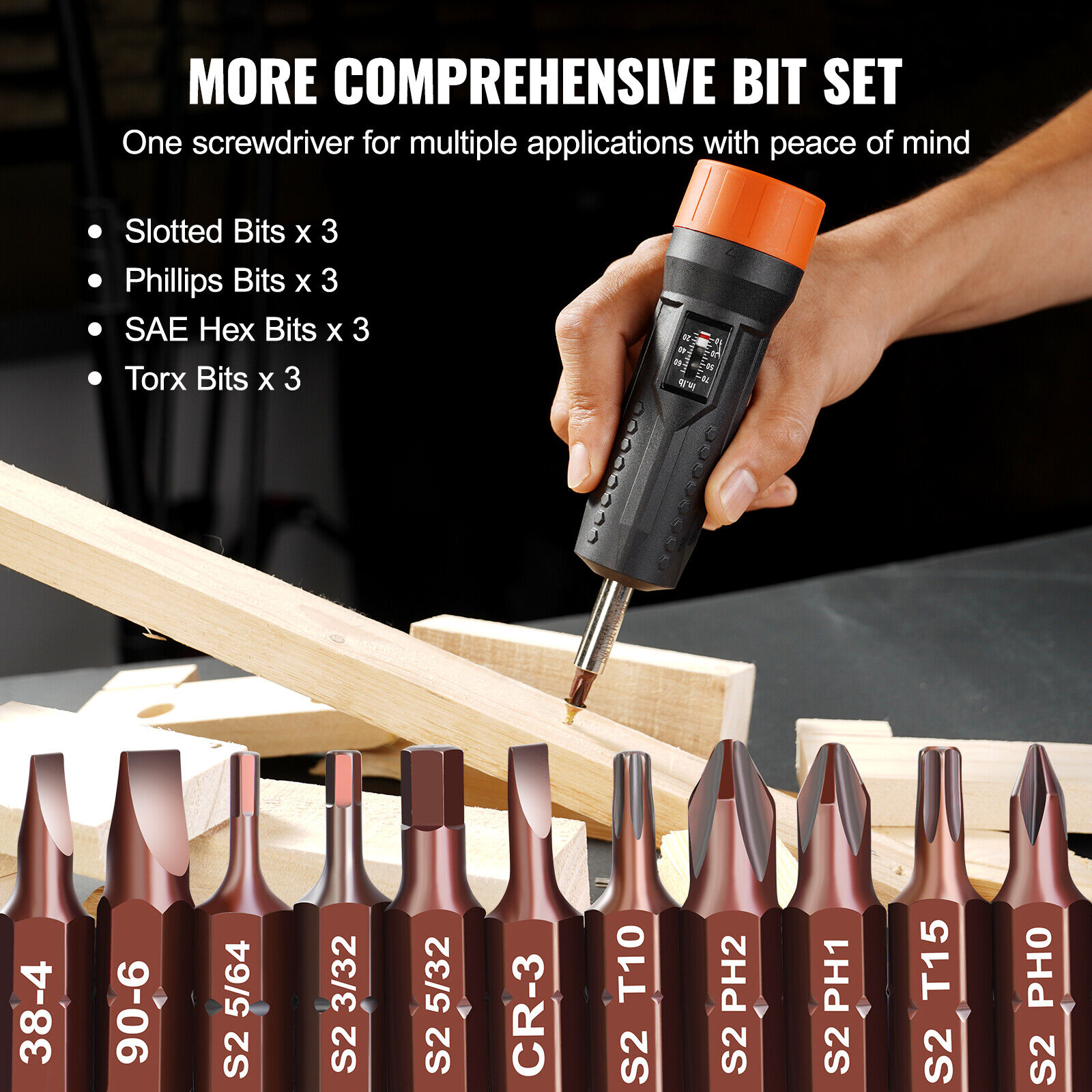 VEVOR Torque Screwdriver 1/4" Range 10-70 in/lb w/ 1 in-lb Increment View Window