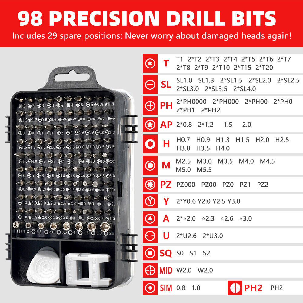 115 in 1 Magnetic Precision Screwdriver Set PC Phone Electronics Repair Tool Kit
