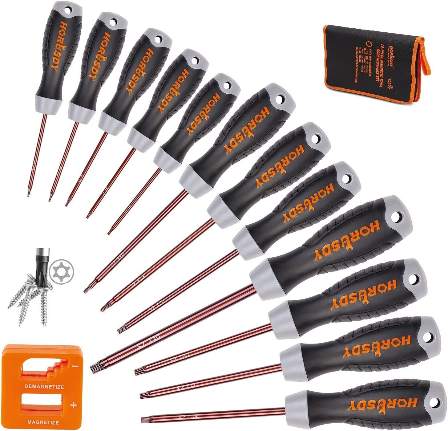 12 PC Torx Screwdriver Set Magnetic T6 - T40 Security Tamper Proof Star S2 Steel