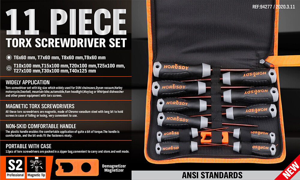 12 PC Torx Screwdriver Set Magnetic T6 - T40 Security Tamper Proof Star S2 Steel