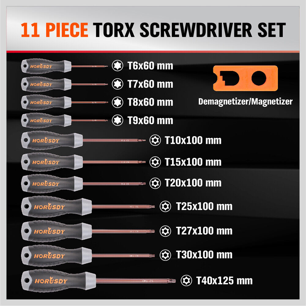 12 PC Torx Screwdriver Set Magnetic T6 - T40 Security Tamper Proof Star S2 Steel