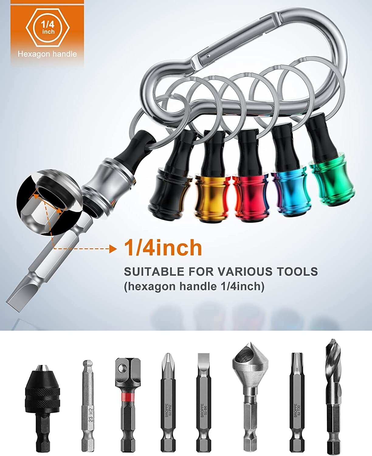 1/4" Hex Shank Quick Release Keychain Screwdriver Drill Bit Holder Bit Set Lots