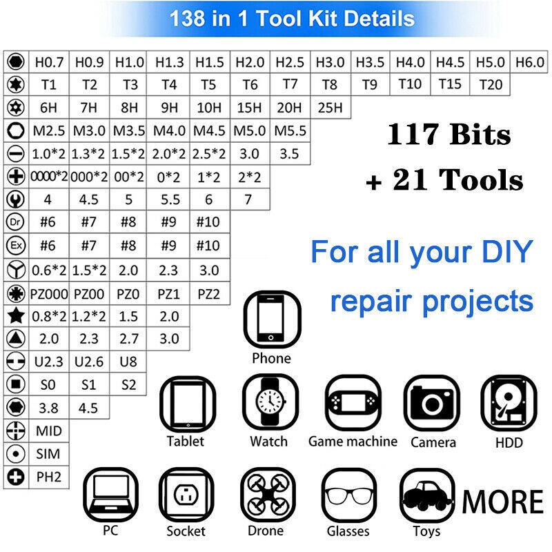 Small Repair Precision Screwdriver TORX Tool Magnetic Kit Set Fix 32 Or 138 IN 1