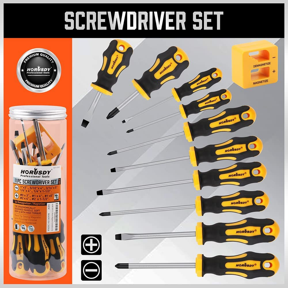 11-Pieces Screwdriver Set, Magnetic 5 Phillips and 5 Flat Head Tips for Fastenin