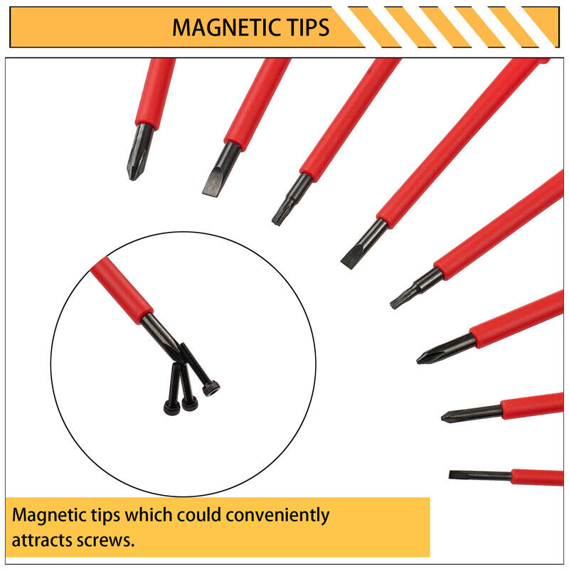10-in-1 Electrician Insulated Screwdriver Set Magnetic Tip Slotted Phillips Tool