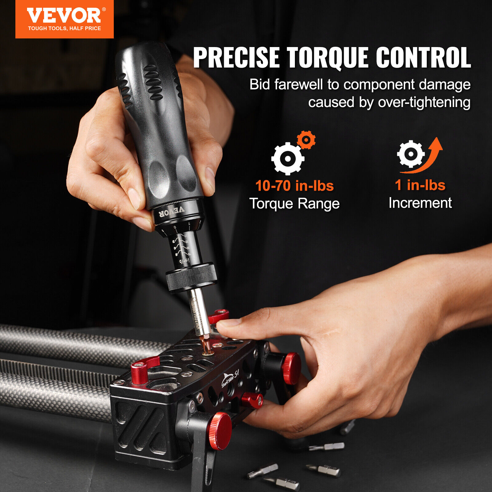 VEVOR Adjustable Torque Screwdriver 1/4" Range 10-70 in/lb w/ 1 in-lb Increment